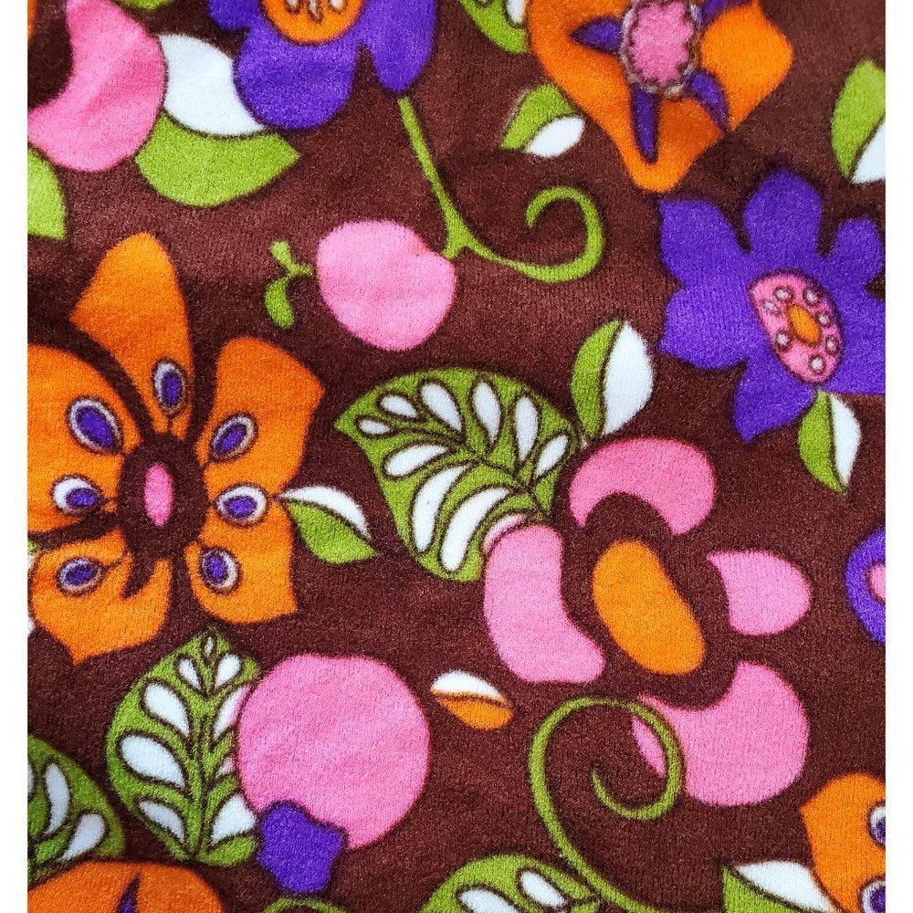 Vintage 60s 70s Womens Rare Psychedelic Floral Print Velour Jumpsuit Loungewear - Picture 13 of 13
